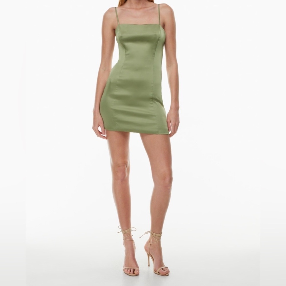 Aritzia Olive Green Square-Neck Mini Dress